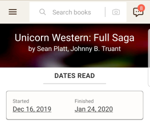 screenshot showing dates started and completed in Goodreads