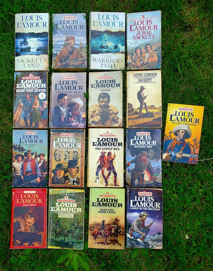 photo of the entire series of Sacketts novels on grass