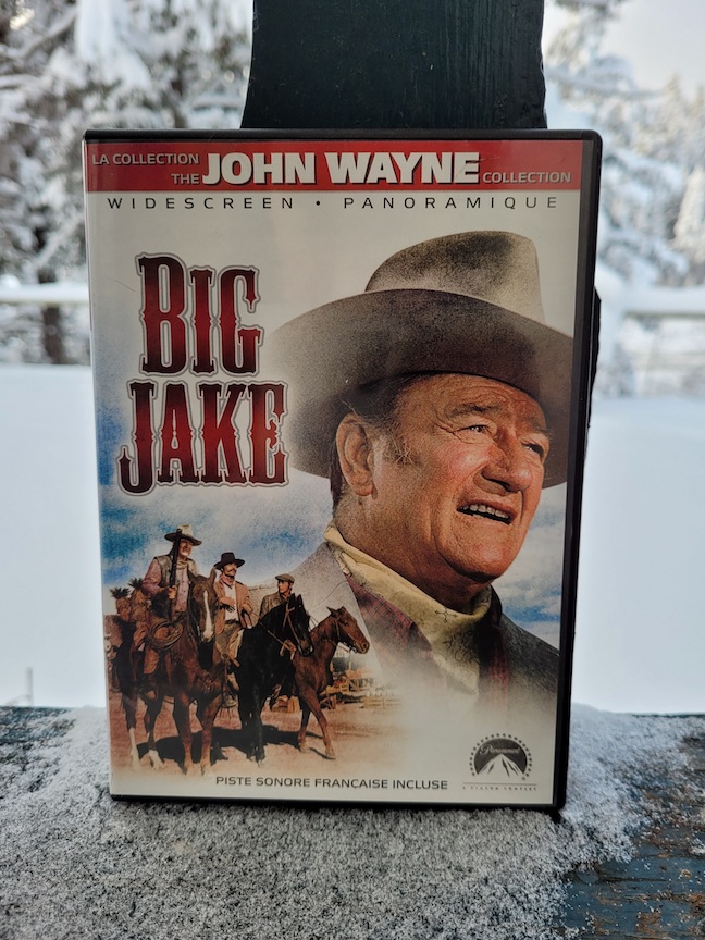 photo of the Big Jake DVD against a snowy ranch backdrop