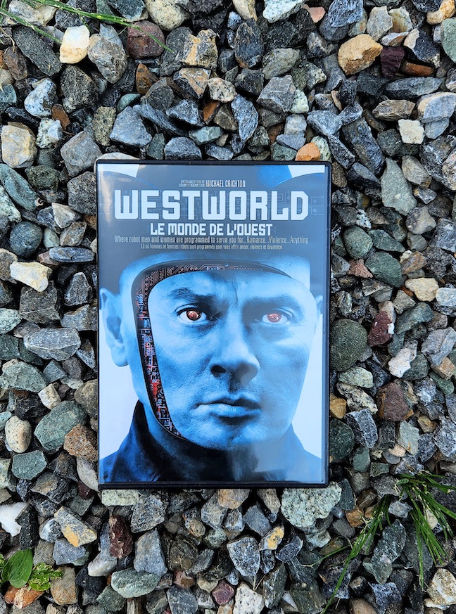 photo of the Westworld DVD against a background of dark gravel