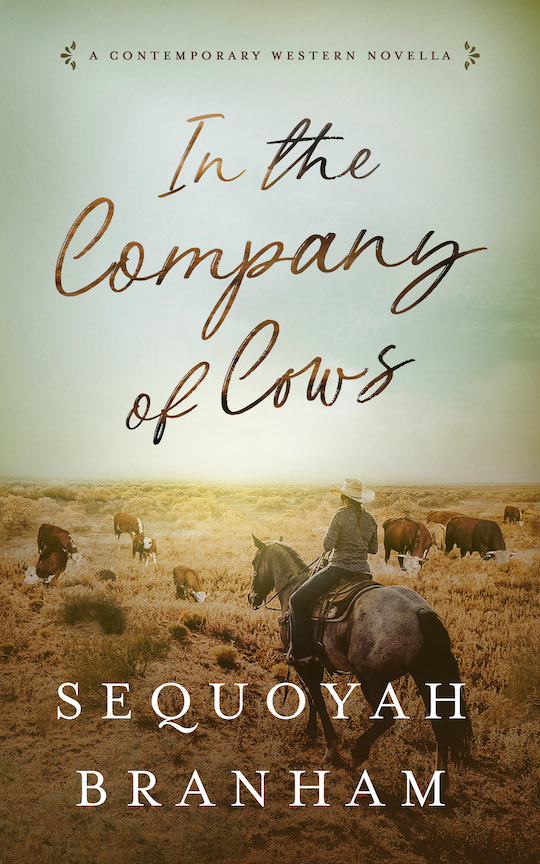 book cover for In the Company of Cows, showing a young woman on horseback looking out over a herd of cows